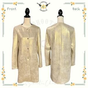 Marc New York Metallic Trench Coat Women's Size Small Pebbled Gold Button Up